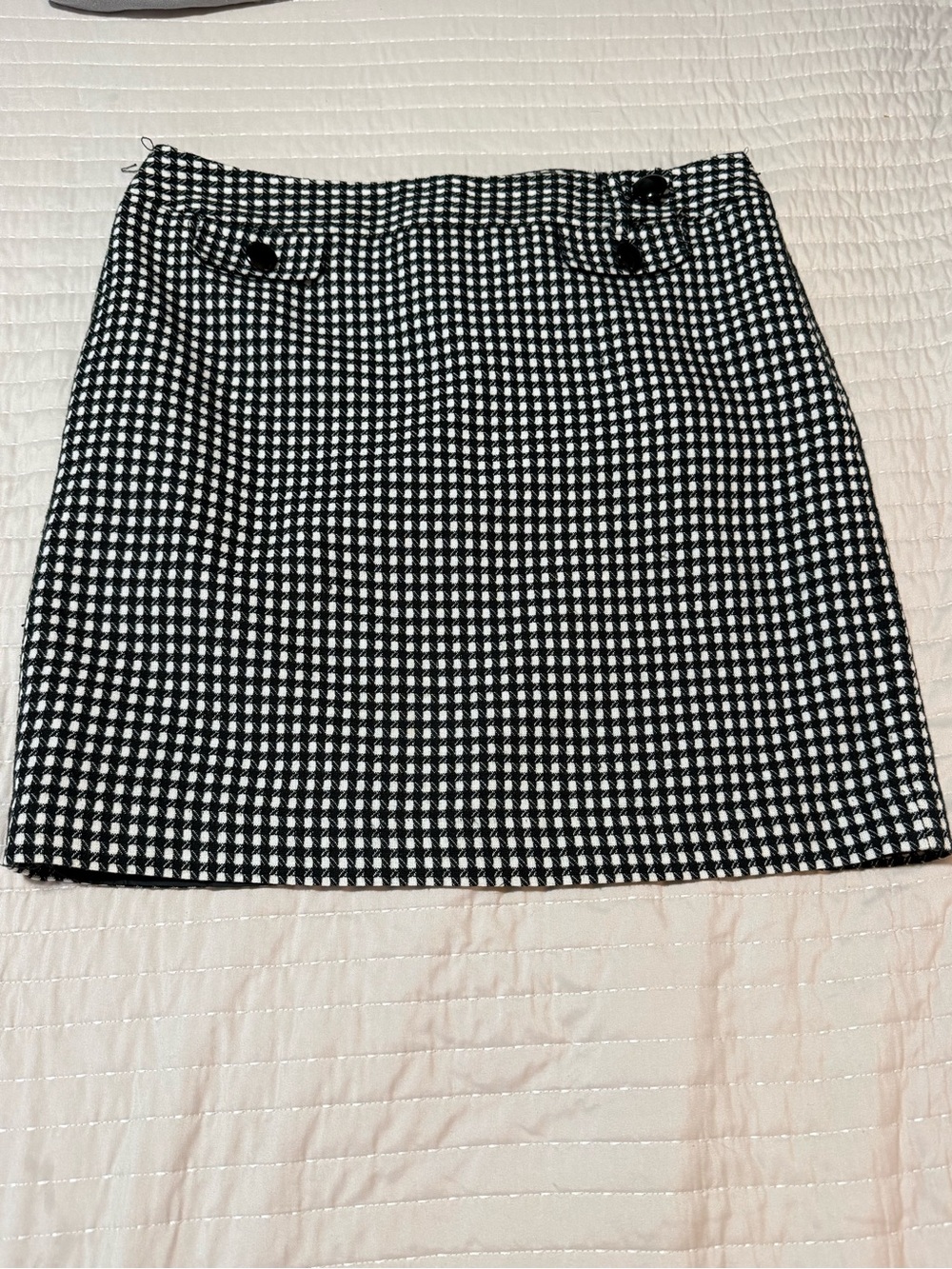 Ann Taylor Black and White Mini Skirt with Button Detail